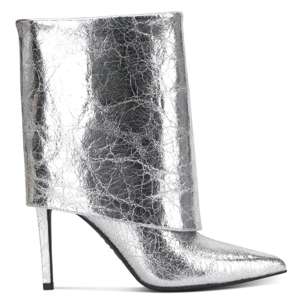 🔥 Silver I.N.C CONCEPTS Sabeel Crinkle Cuff Stiletto Booties - Size 6.5